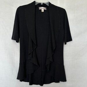Decree Black short sleeve front ruffle Cardigan, size M